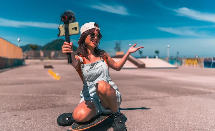 woman engaging in social media